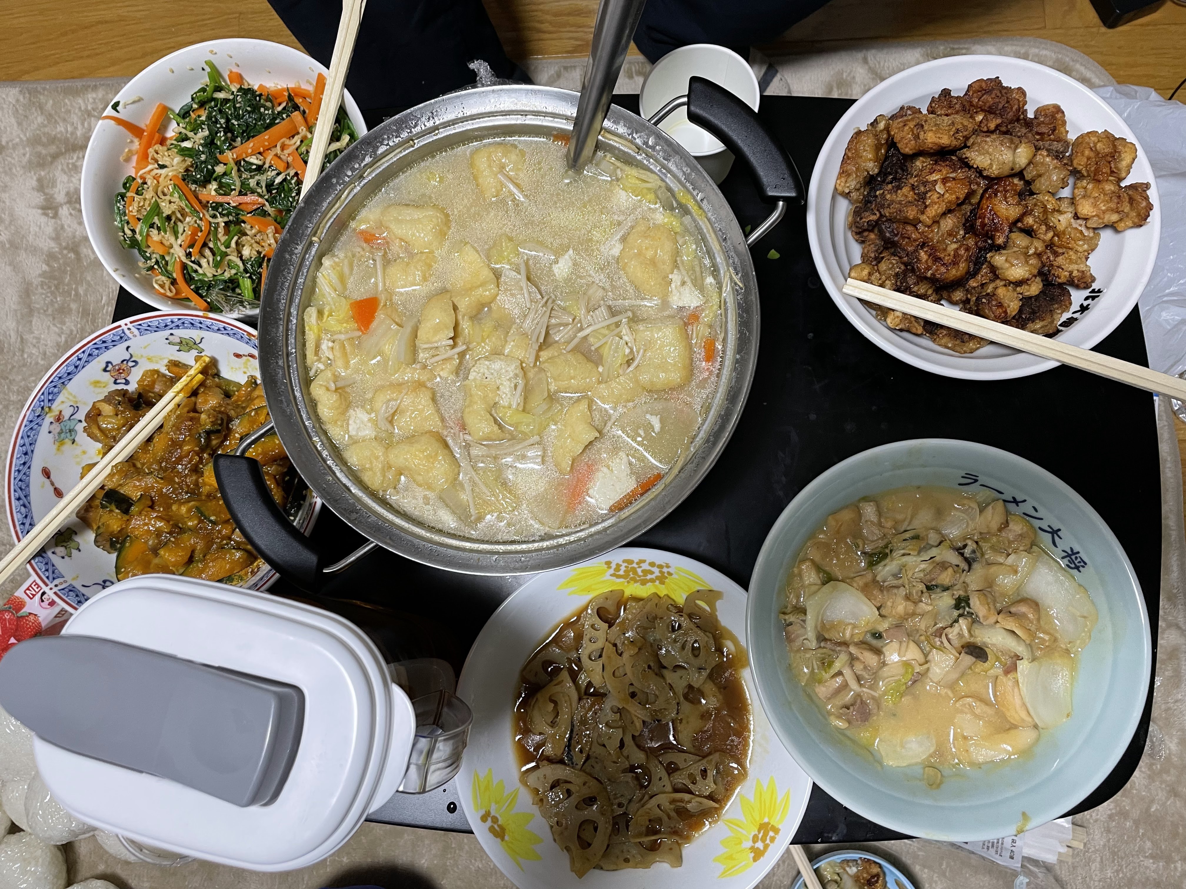 ちゃんこ鍋と唐揚げ